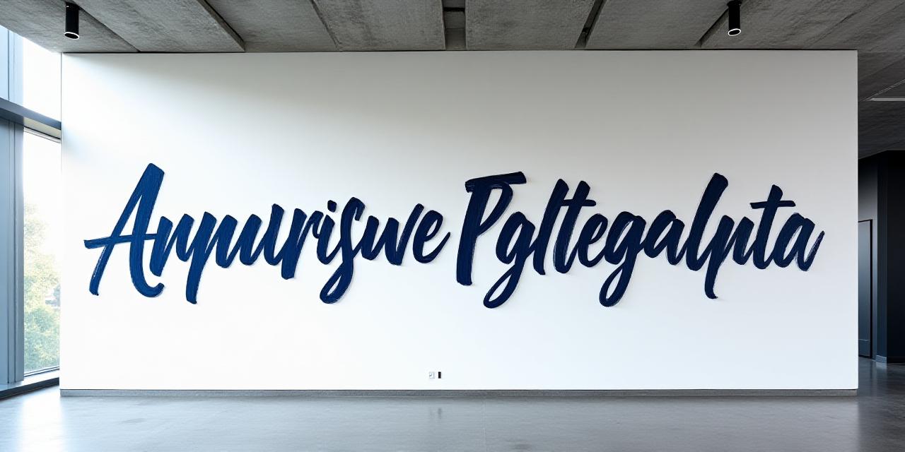 Large scale calligraphic mural in a modern corporate office lobby