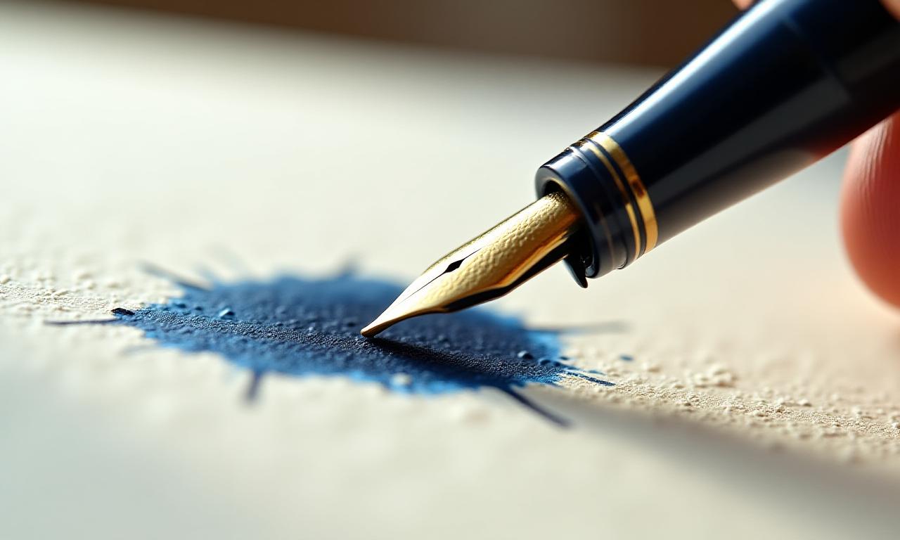 Close up of a luxury fountain pen making a stroke on textured paper